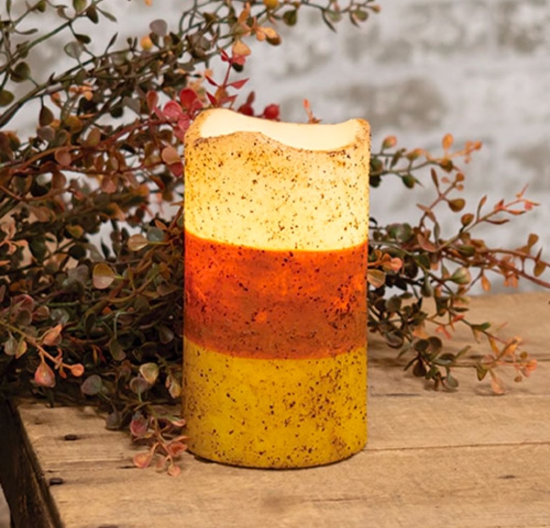5" Grungy Candy Corn Timer Pillar Candle