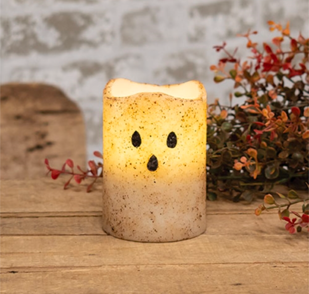 4" Grungy Ghost Timer Pillar Candle
