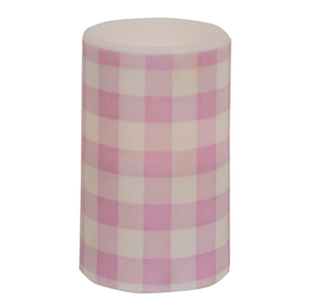 5" Pink &amp; White Gingham Check Timer Pillar