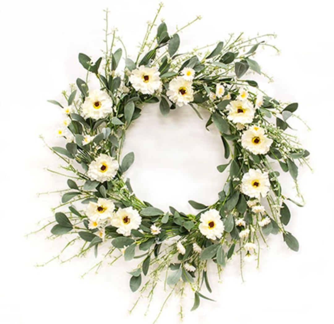 18" Cream Blossoms &amp; Lace Door Wreath