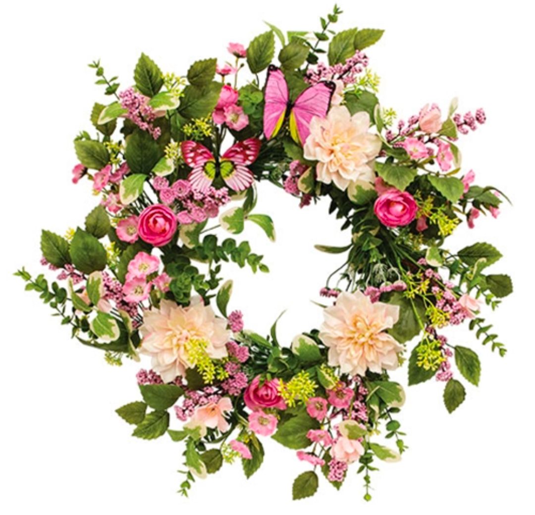 22" Blushing Butterfly Garden Wreath