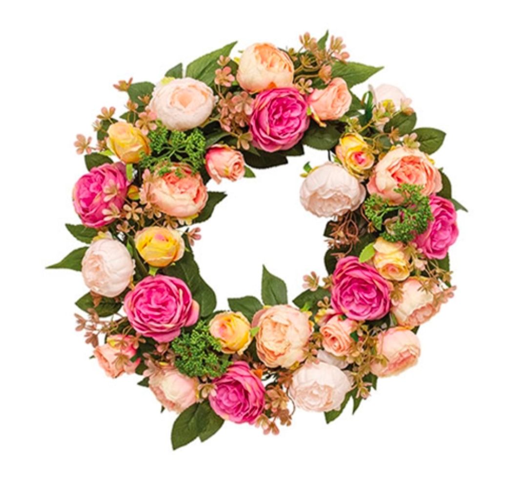 22" Mixed Cabbage Rose Wreath