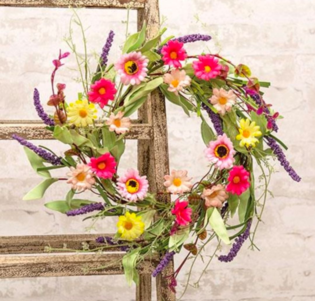 6-1/2" Spring Mix Daisy Candle Ring Wreath Decor