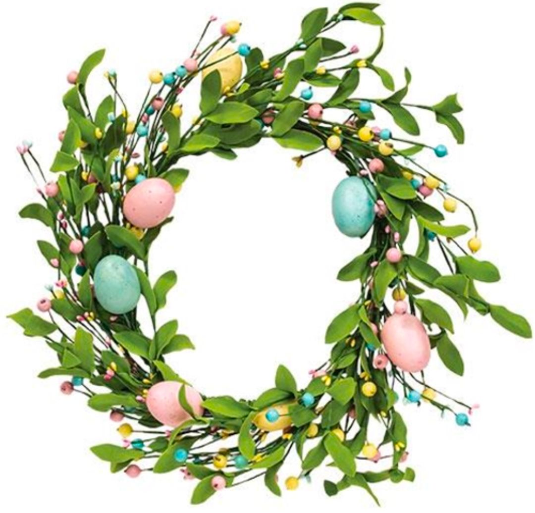 16" Easter Eggs &amp; Herb Leaves Wreath
