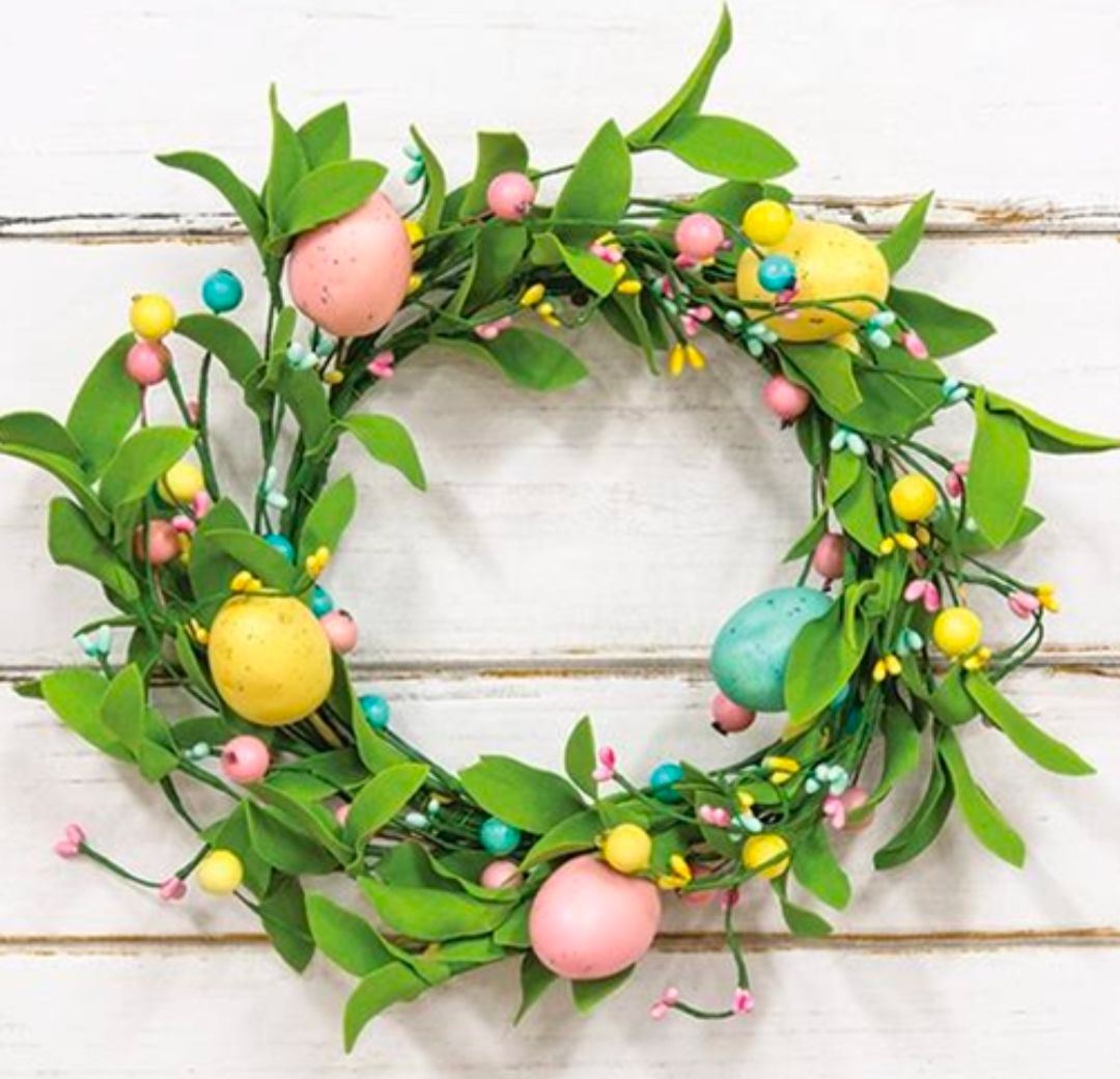 6" Easter Eggs &amp; Herb Leaves Candle Ring Wreath Decor