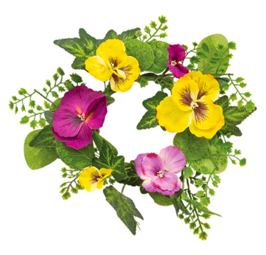 3-1/2" Mixed Pansy Garden Candle Ring