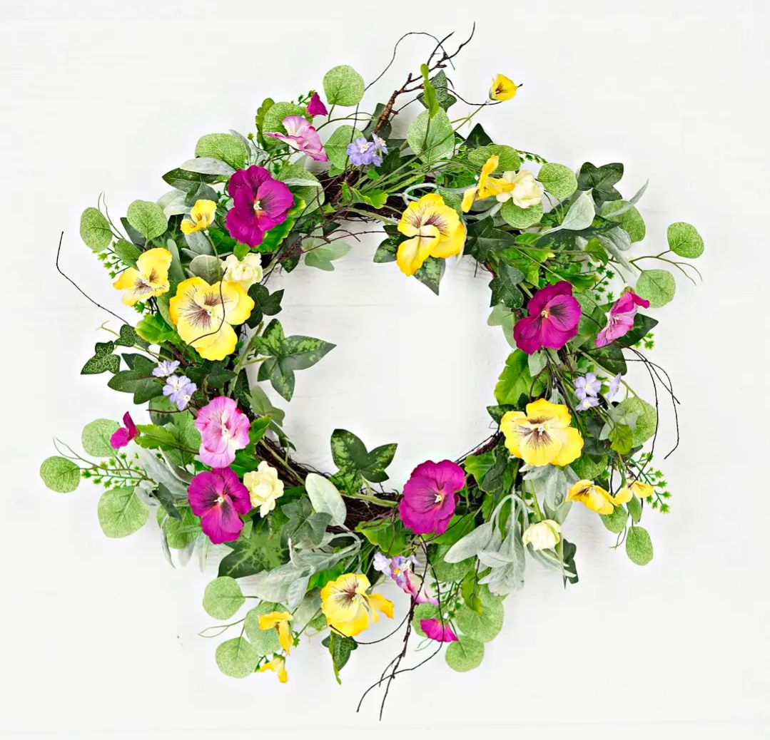 22" Mixed Pansy Garden Wreath