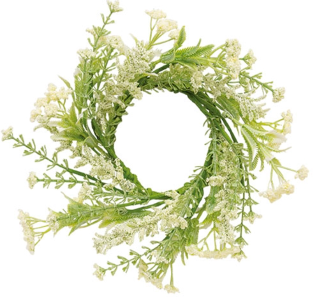 3-1/2" Delicate Cream Astilbe &amp; Lace Candle Ring