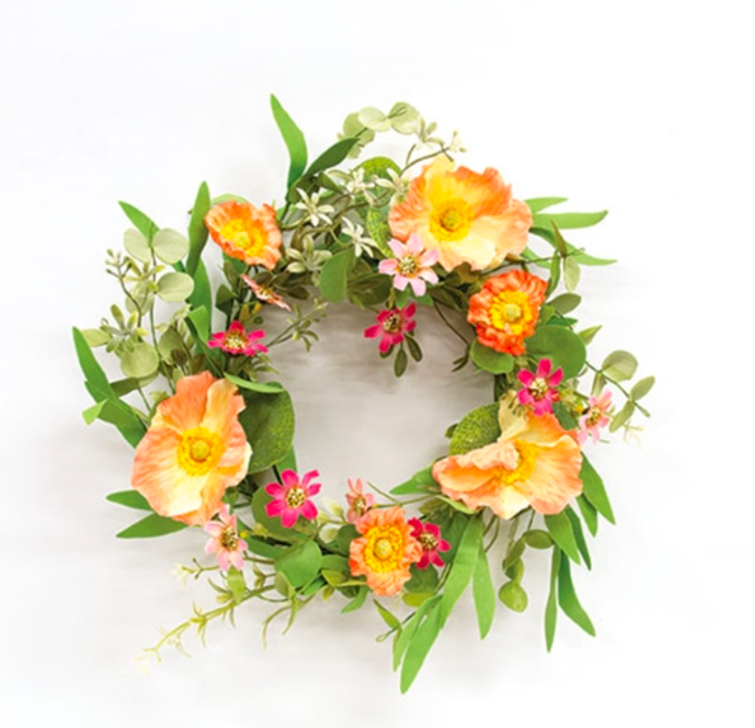 6-1/2" Peach Poppy &amp; Wildflower Candle Ring Wreath