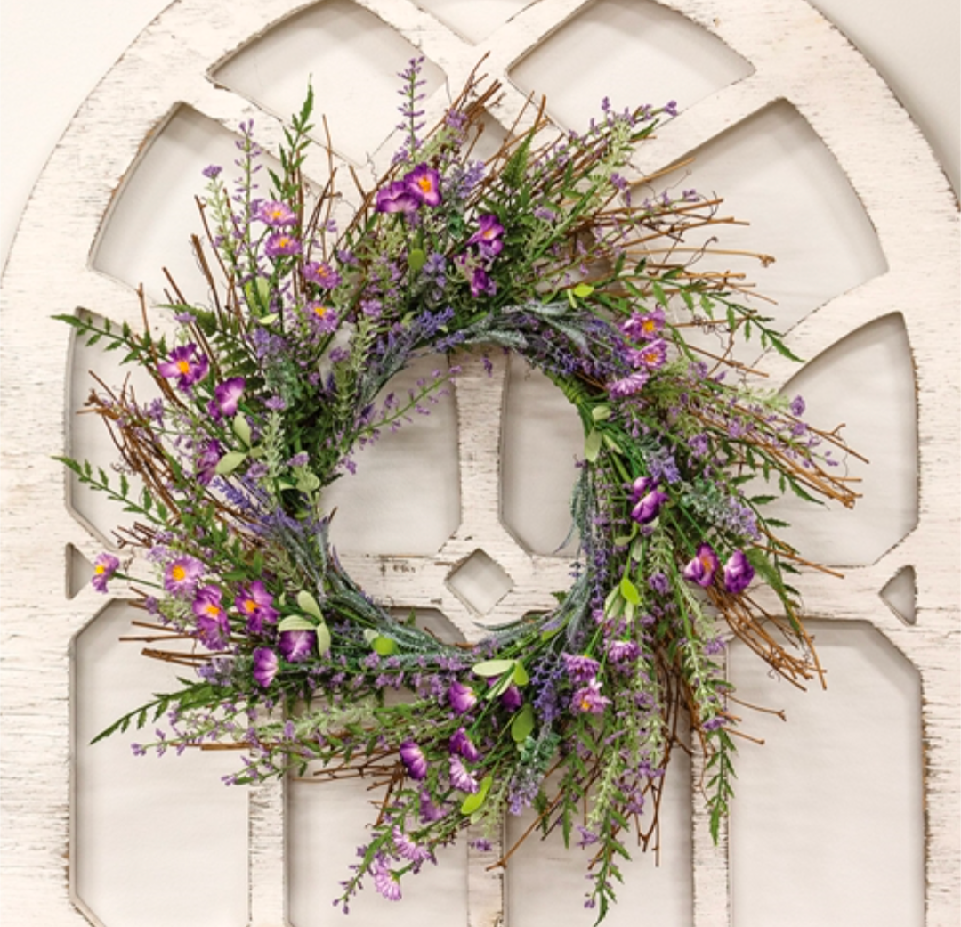 22" Lilac &amp; Lavender Blossoms Twig Wreath