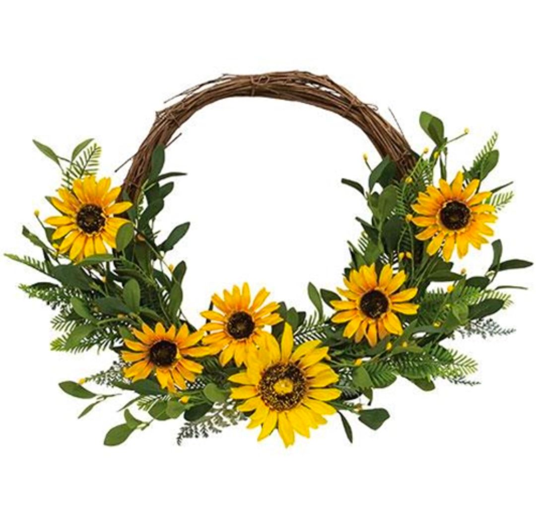 15" Black-Eyed Susan, Pip, &amp; Greens Twig Half Wreath