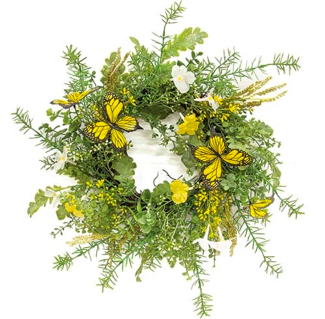 6" Dusty Miller &amp; Butterfly Candle Ring Wreath