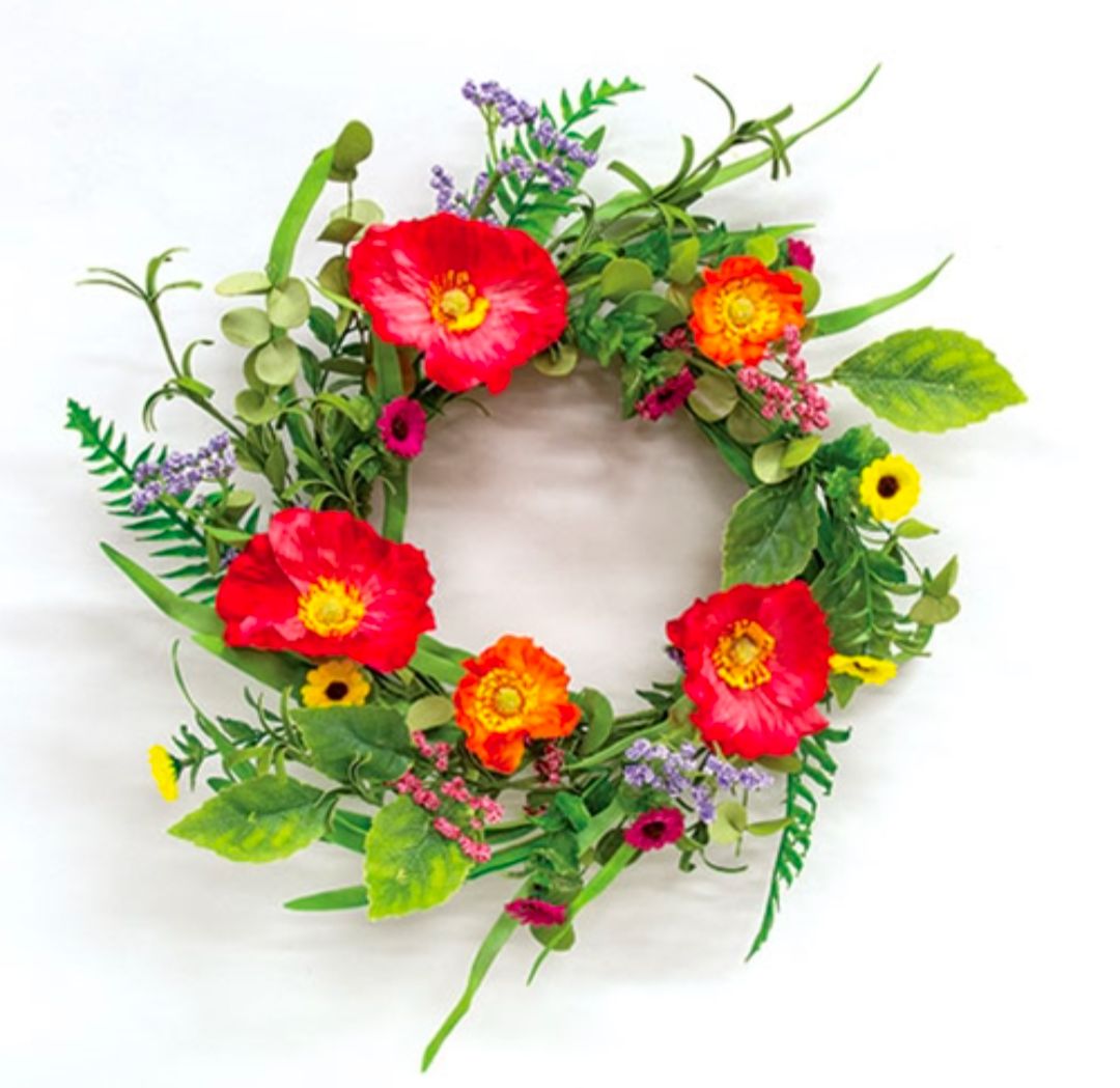 6-1/2" Sunset Poppy &amp; Daisy Candle Ring Wreath
