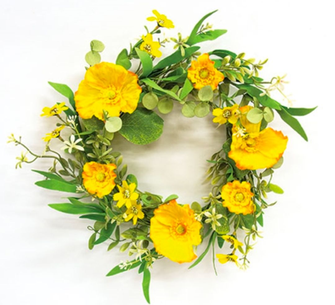 6-1/2" Yellow Poppy &amp; Wildflower Candle Ring Wreath