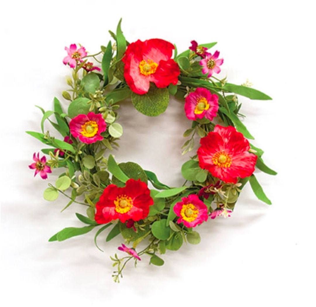 6-1/2" Sunset Poppy &amp; Wildflower Candle Ring Wreath