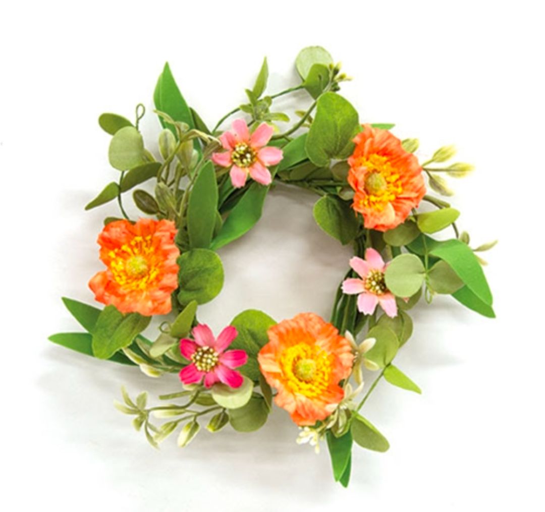 3-1/2" Peach Poppy &amp; Wildflower Candle Ring