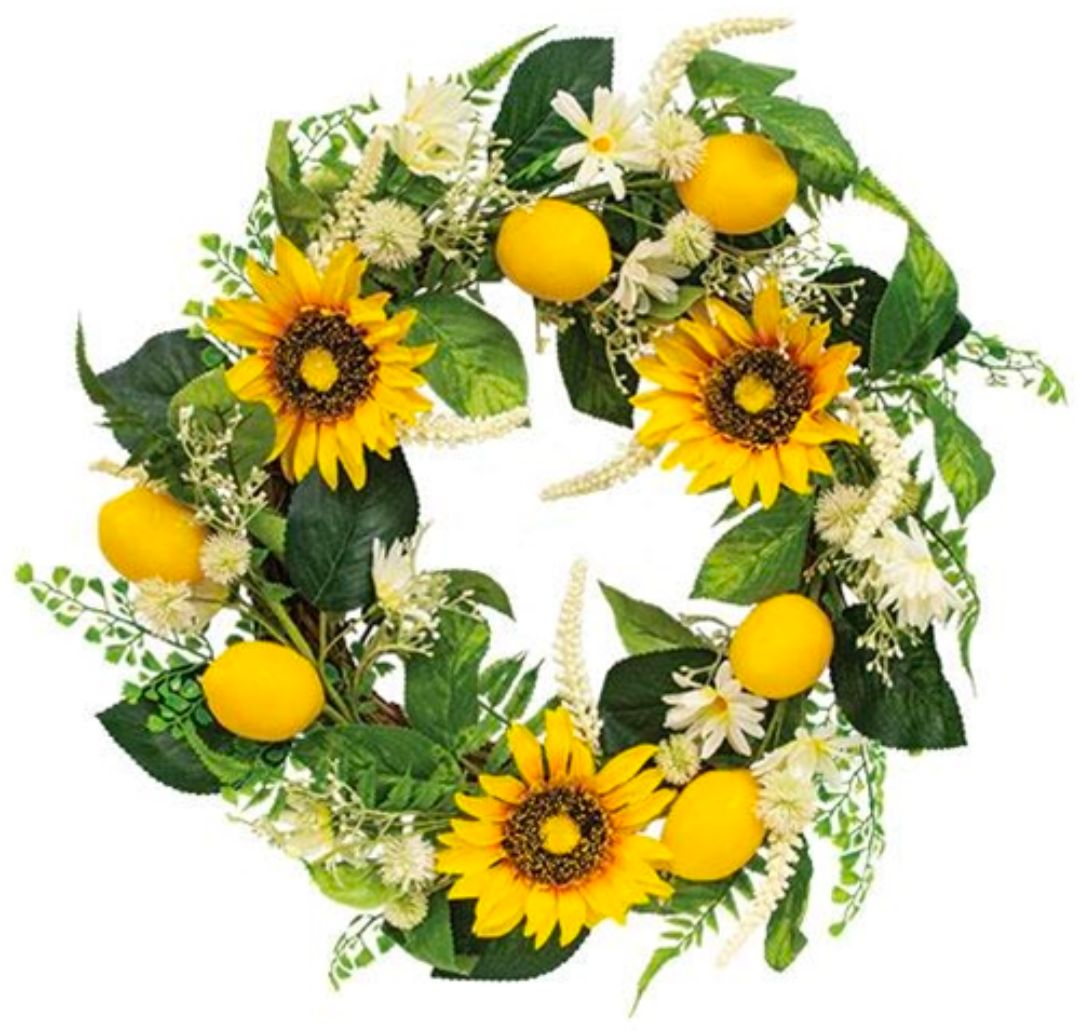 18" Lemon Sunflower &amp; Daisy Wreath