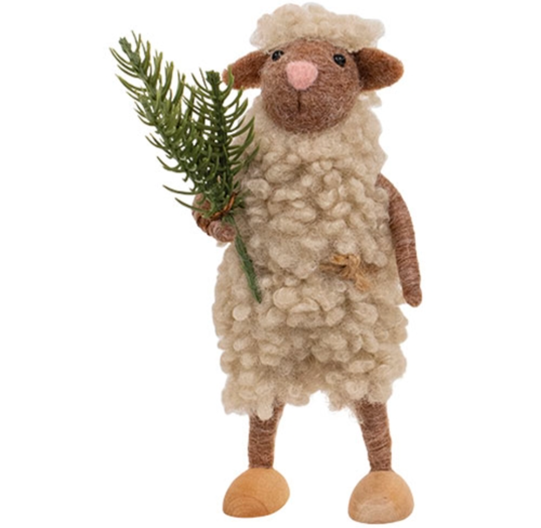 Sheep with Sprig Felted Ornament