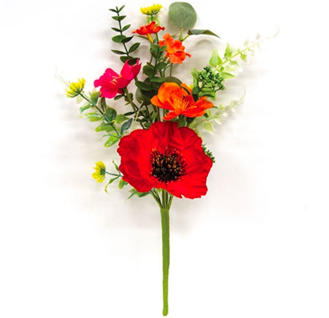 Sunset Poppy &amp; Blooms Floral Pick