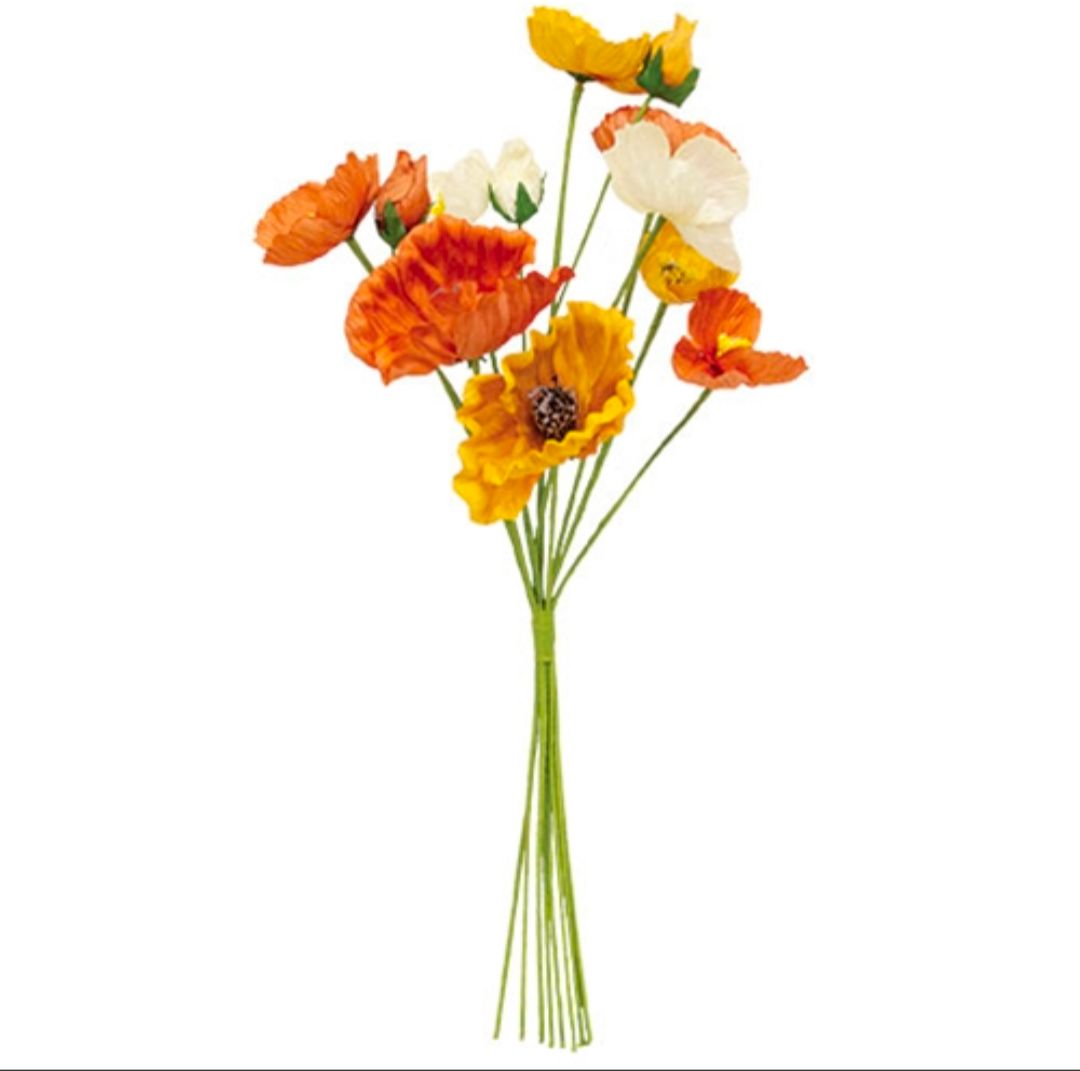 Orange, Cream, &amp; Yellow Poppy Floral Pick