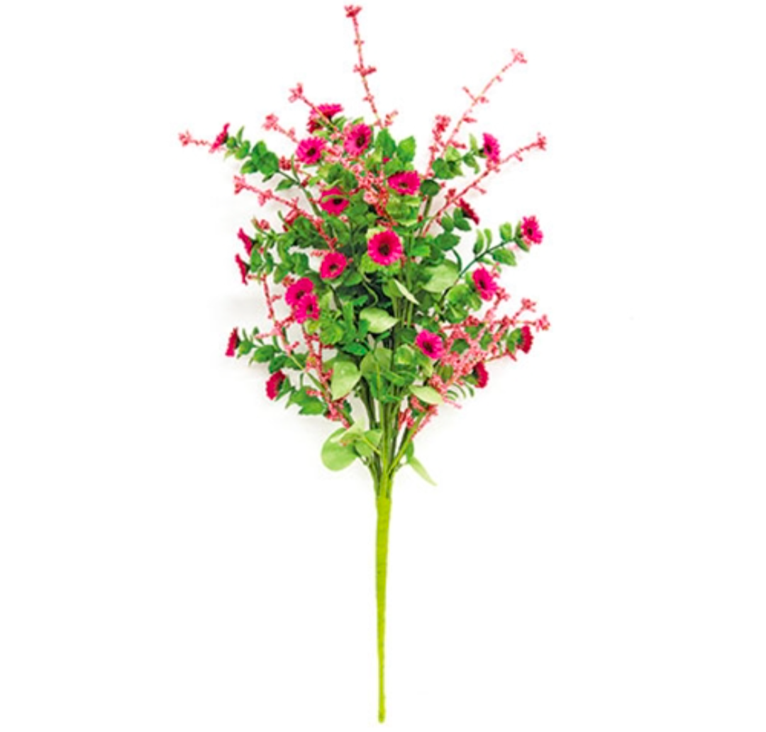 Fuchsia Mini Daisy &amp; Heather Floral Pick