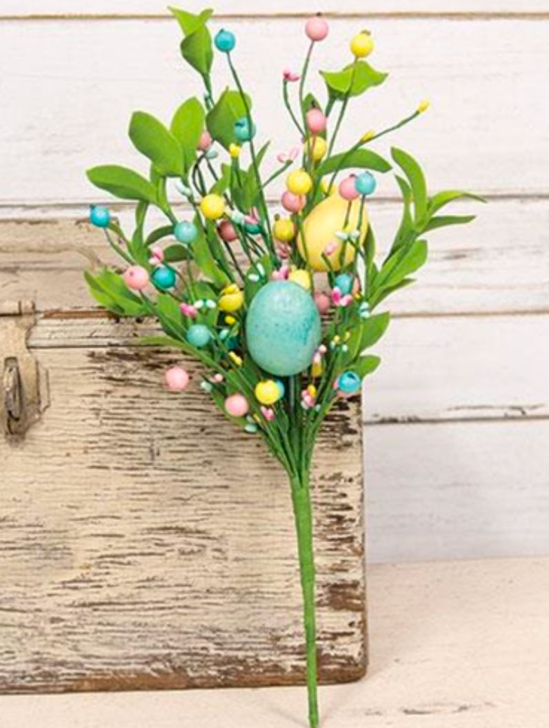 Easter Eggs &amp; Herb Leaves Floral Pick