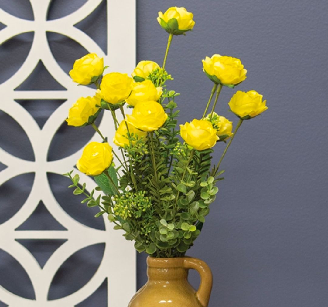 Yellow Eucalyptus Rose Floral Pick