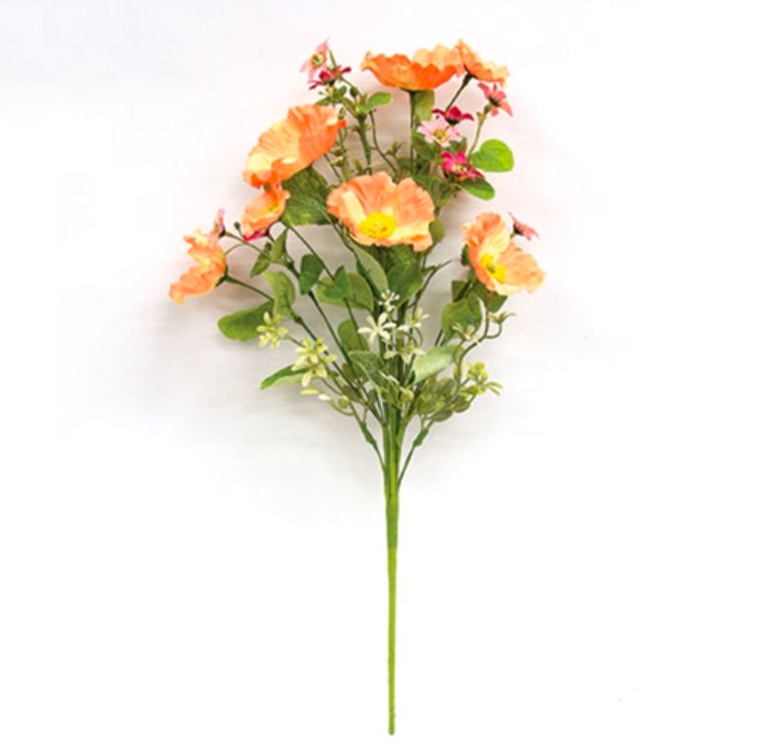 Peach Poppy &amp; Wildflower Floral Pick