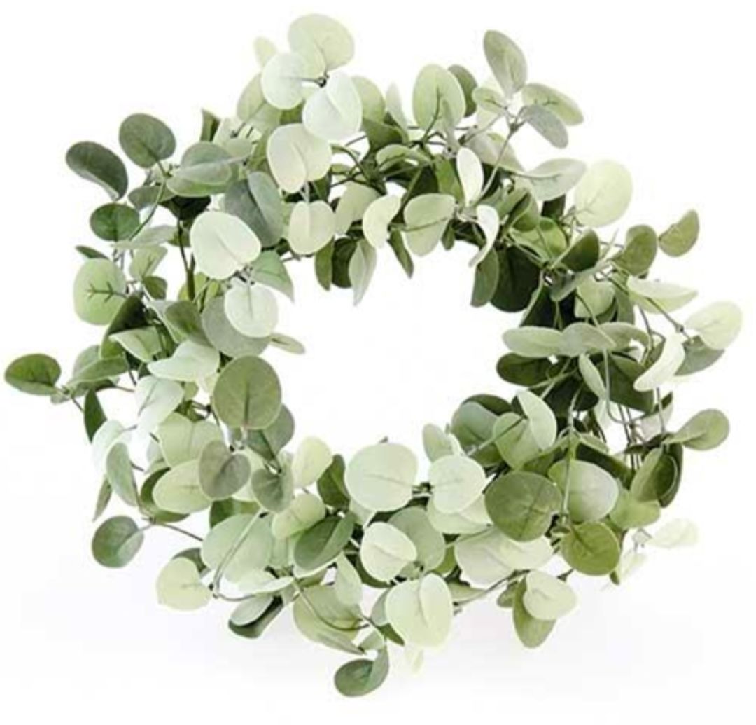 6-1/2" Silver Drop Eucalyptus Candle Ring Wreath