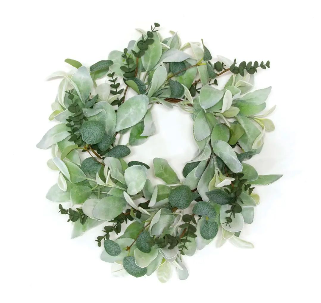 6-1/2" Velvet Lamb's Ear &amp; Eucalyptus Candle Ring