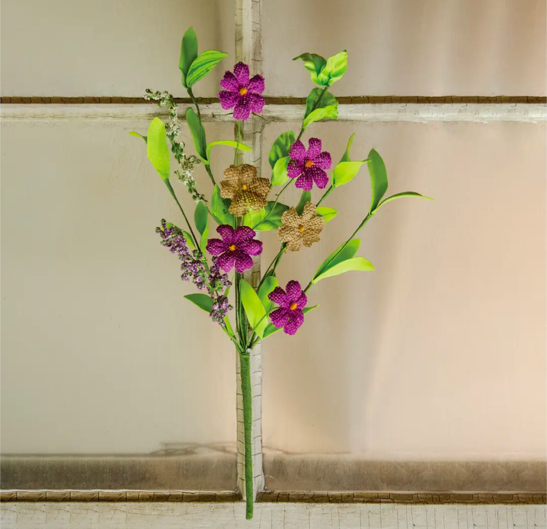 Burlap Violet Floral Pick