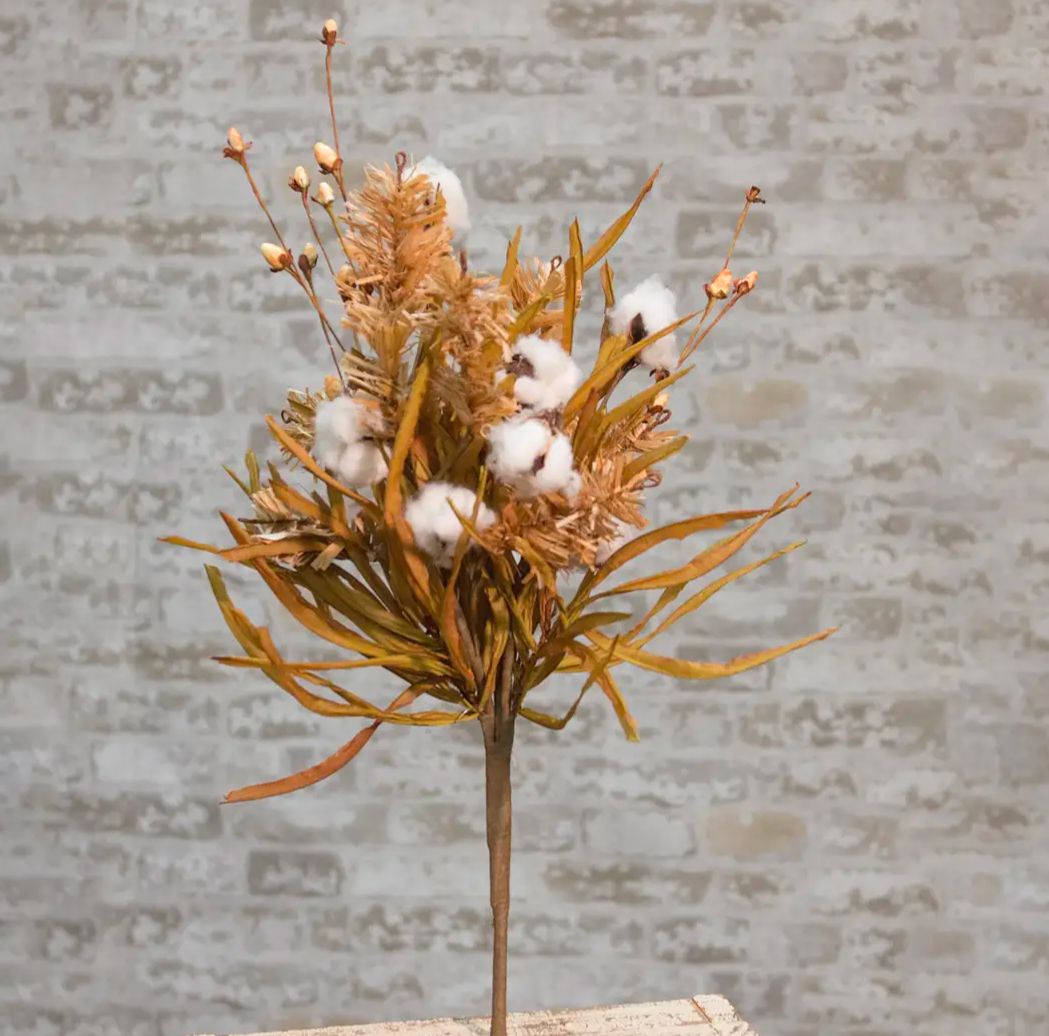 Cotton &amp; Fall Grass Floral Pick