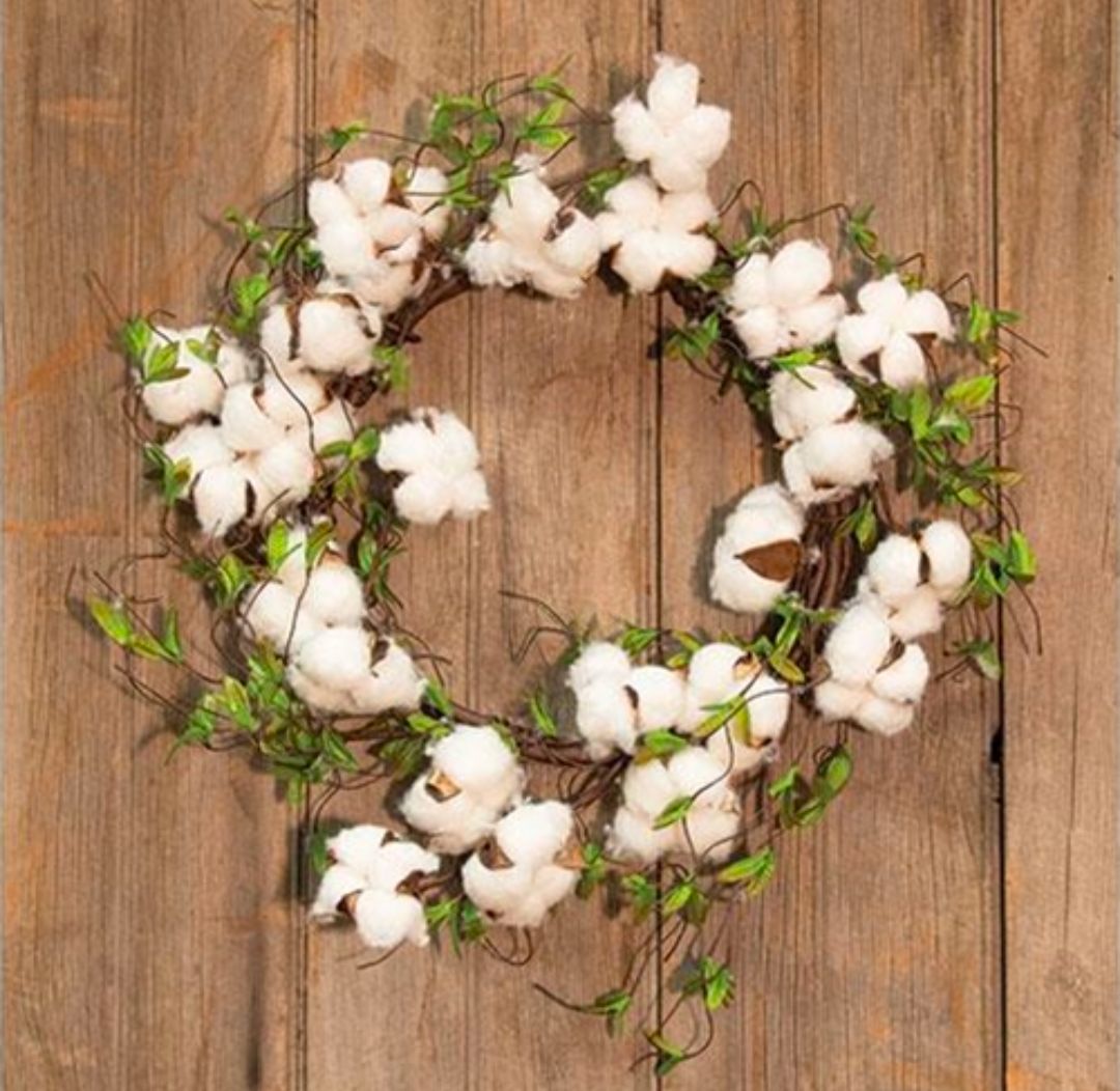 22" Cotton &amp; Willow Leaves Wreath