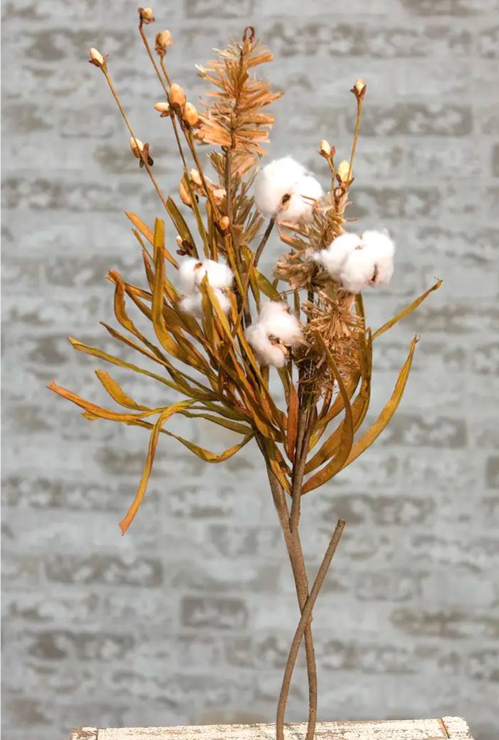 Cotton &amp; Fall Grass Floral Pick