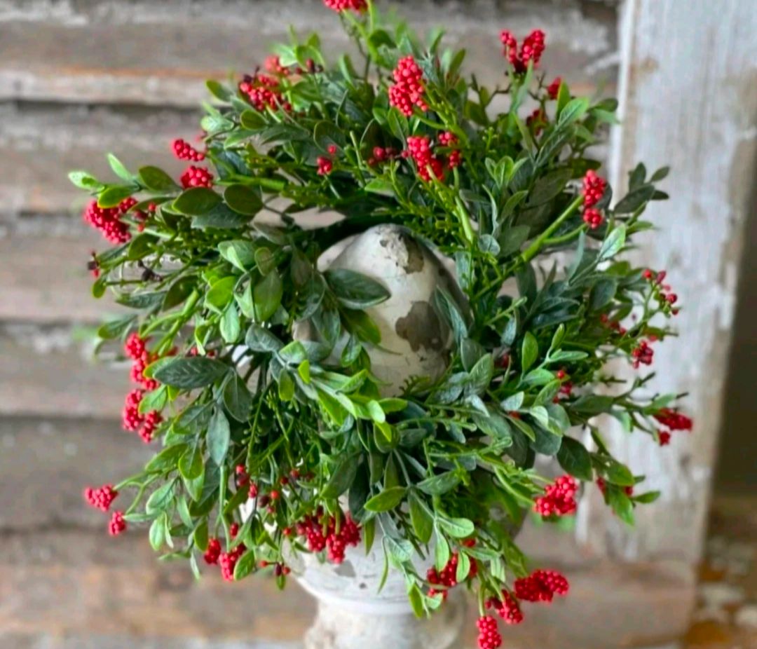 6" Red Nottingham Floral Candle Ring Wreath Decor Accent