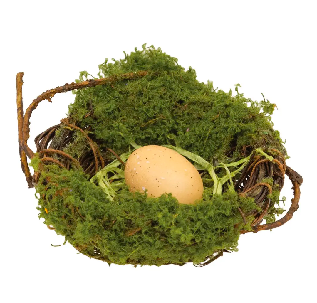 3-1/2" Mossy Twig Bird Nest W/Speckled Cream Egg