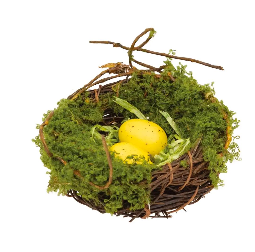 Mossy Twig Bird Nest W/Speckled Yellow Eggs