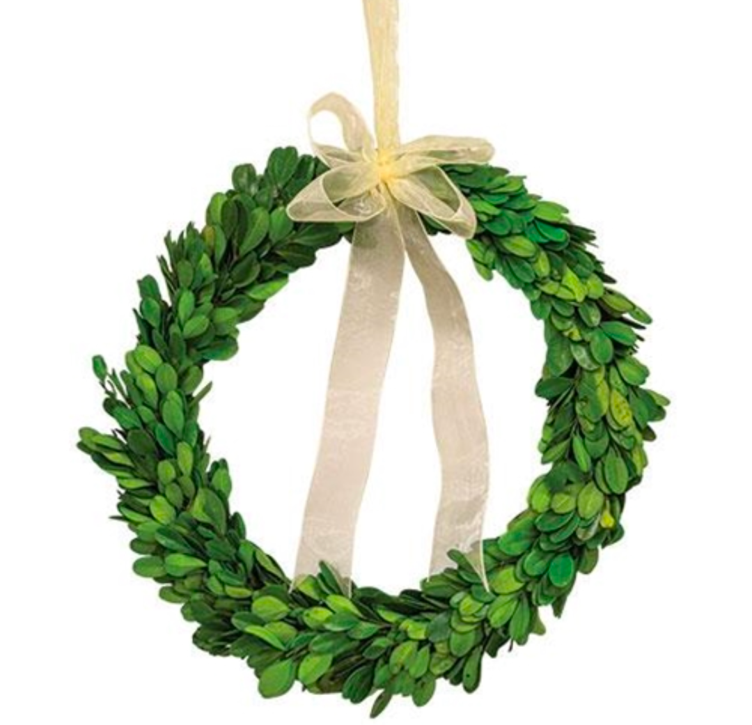 10" Preserved Boxwood Wreath w/Ribbon