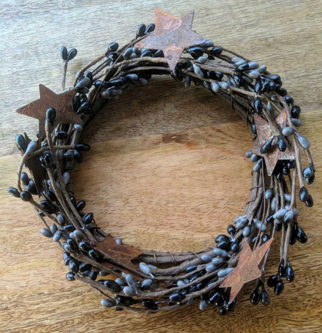 4" Black &amp; Grey Pipberry Floral Candle Ring Wreath Decor Accent