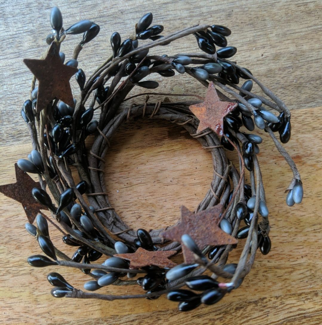 2" Black &amp; Grey Pipberry Floral Candle Ring Wreath Decor Accent