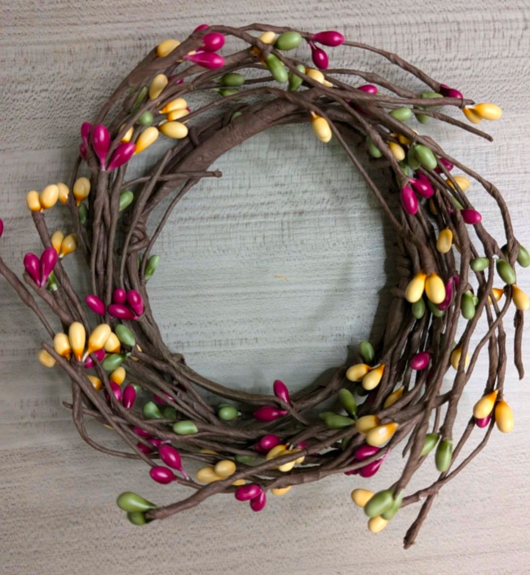 3-1/2" Country Garden Pipberry Candle Ring Wreath Decor