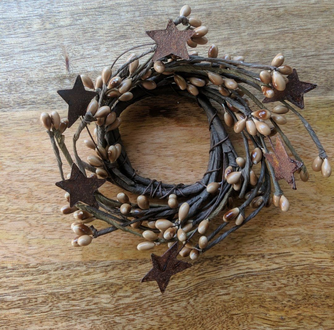 2" Teastain Pipberry Floral Candle Ring Wreath Decor Accent