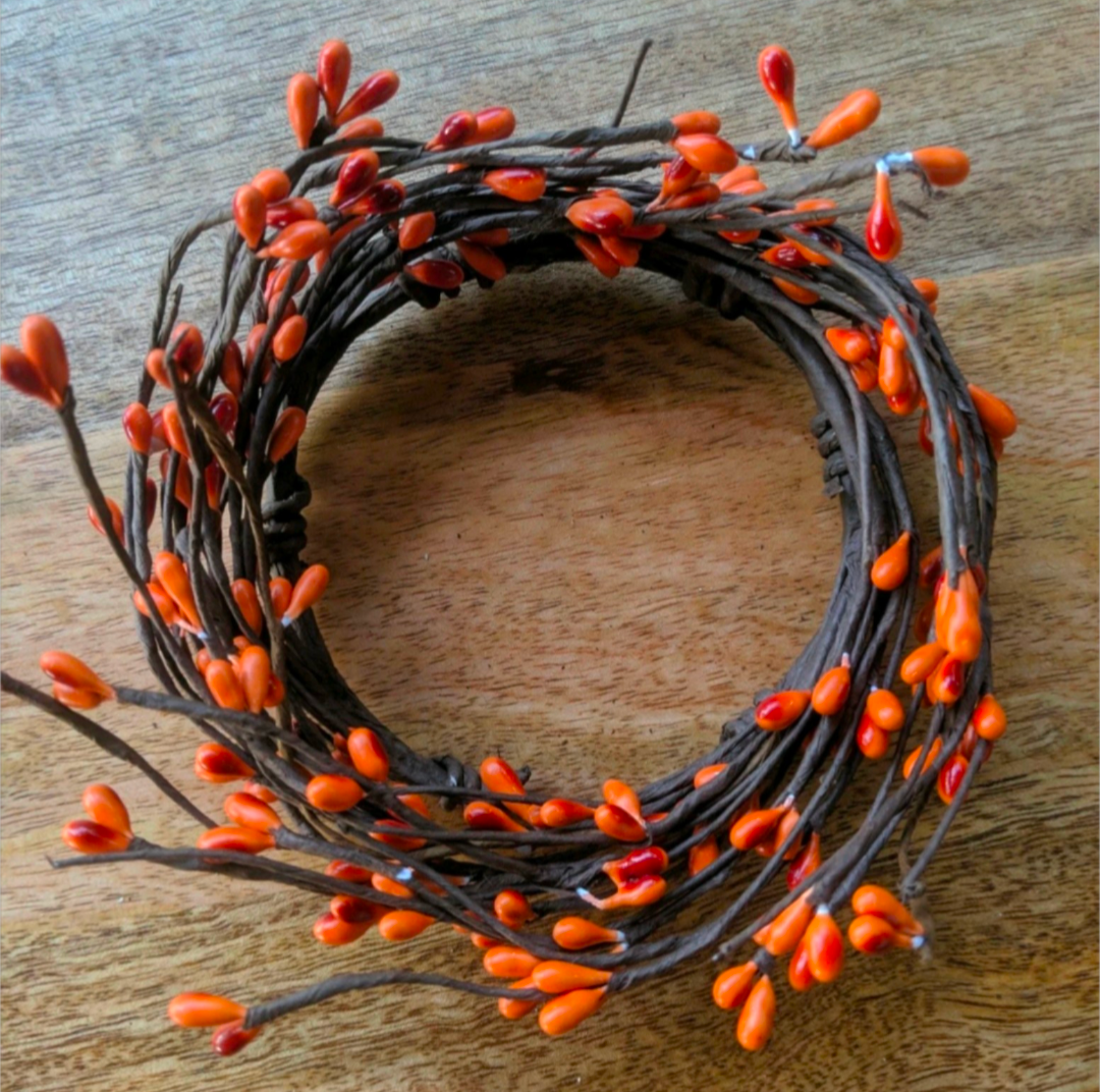 3-1/2" Pumpkin Pipberry Candle Ring Wreath Floral Decor