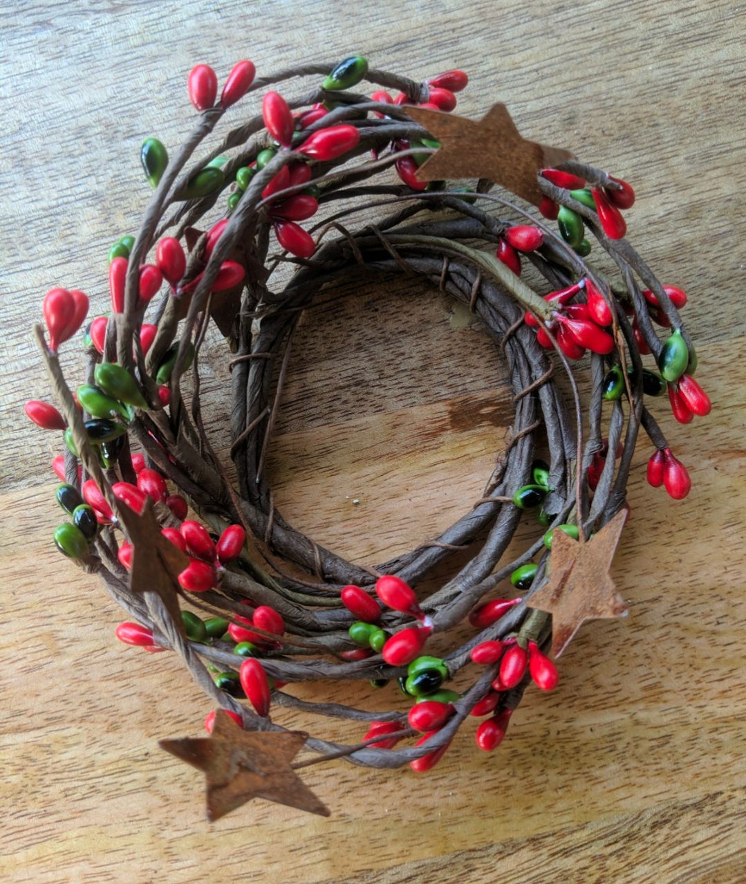 2" Red &amp; Green Holiday Combo Pipberry Candle Ring Wreath Decor Accent