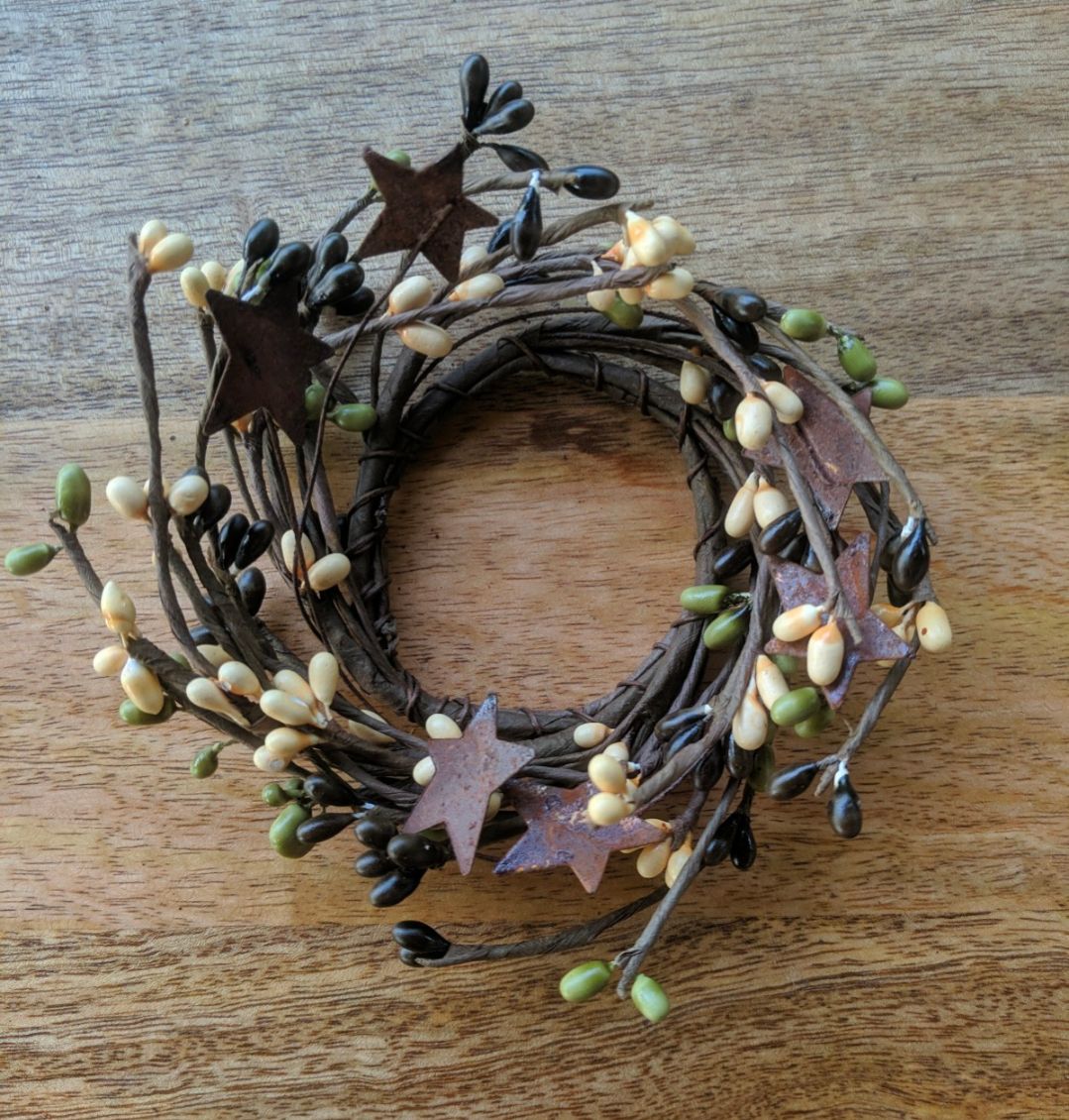 2" Coffee Bean Pipberry Floral Candle Ring Wreath Decor Accent