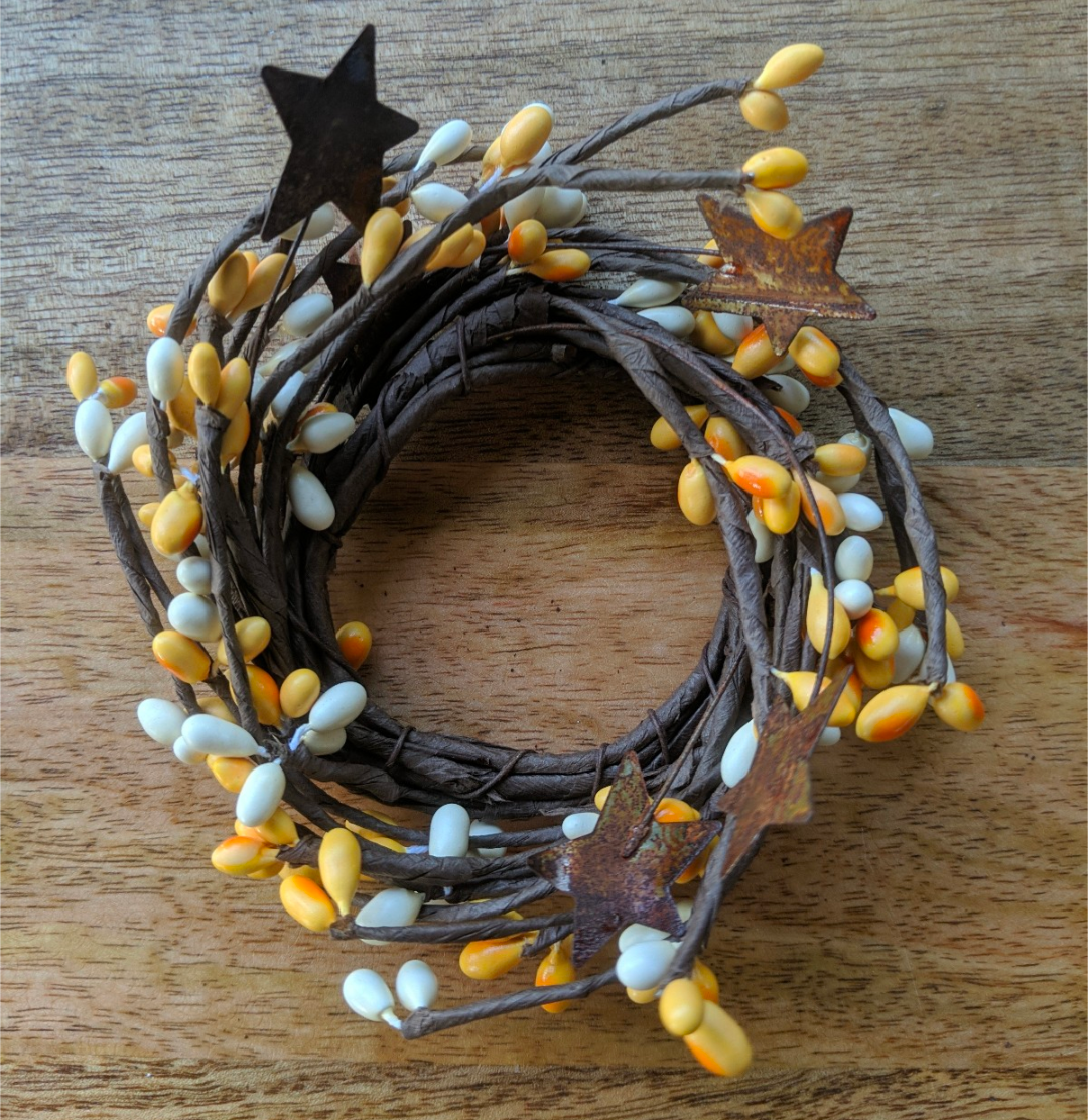 2" Yellow &amp; lvory Pipberry Floral Candle Ring Wreath Decor Accent