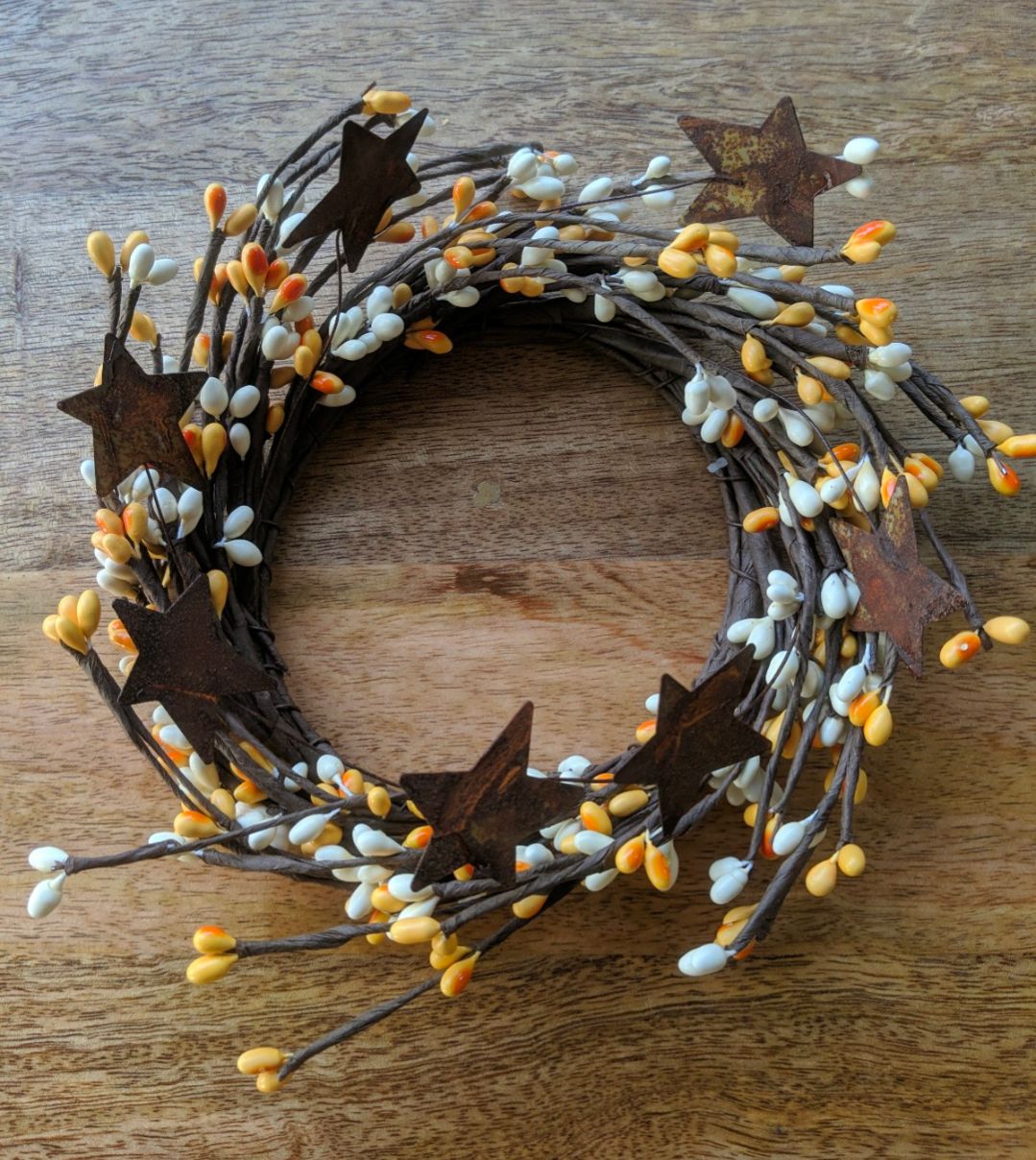 4" Yellow &amp; lvory Pipberry Floral Candle Ring Wreath Decor Accent