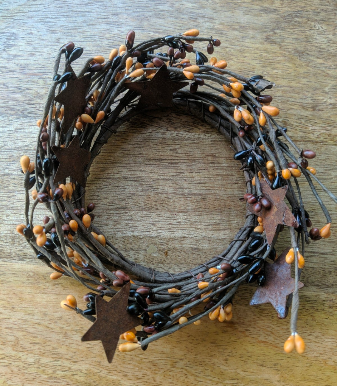 4" Primitive Pipberry Floral Candle Ring Wreath Decor Accent