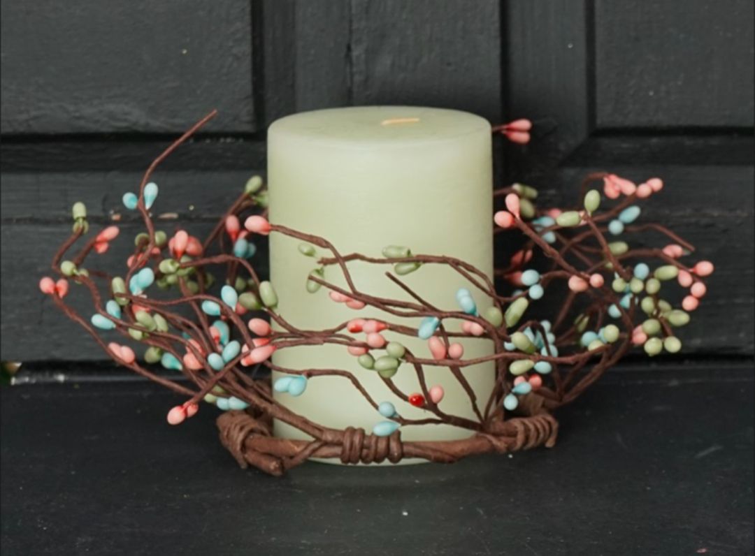 3-1/2" Macaron Pip Berry Candle Ring Wreath Decor