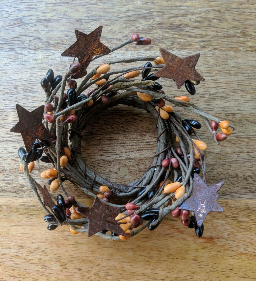 2" Primitive Pipberry Floral Candle Ring Wreath Decor Accent
